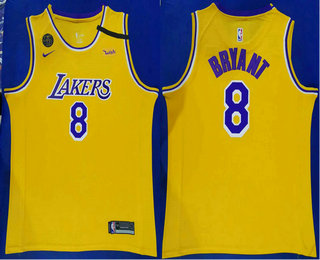 Men's Los Angeles Lakers #8 Kobe Bryant Yellow With KB Patch 2018-2019 Nike Wish Swingman Stitched NBA Jersey 1