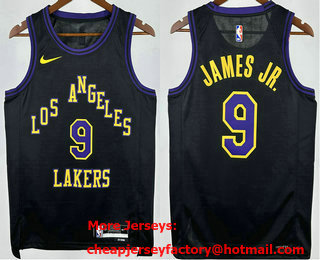 Men's Los Angeles Lakers #9 Bronny James Jr Black 2023 City Icon Heat Press Jersey