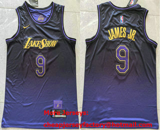 Men's Los Angeles Lakers #9 Bronny James Jr Purple 2024 City Edition Swingman Stitched Jersey