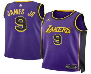 Men's Los Angeles Lakers #9 Bronny James Jr Purple 2024 Statement Edition Stitched Jersey