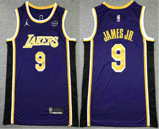 Men's Los Angeles Lakers #9 Bronny James Jr Purple Sponsor Swingman Stitched Jersey