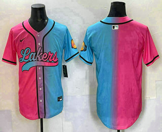 Men's Los Angeles Lakers Blank Pink Blue Split Limited Baseball Jersey