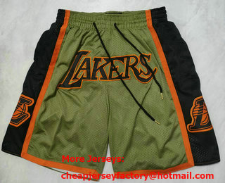 Men's Los Angeles Lakers Olive Military Flight Throwback Swingman Shorts