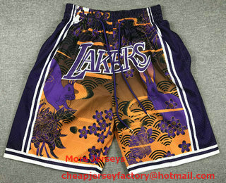 Men's Los Angeles Lakers Purple Yellow Rabbit Swingman Shorts