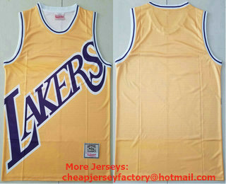 Men's Los Angeles Lakers Yellow Big Face Mitchell Ness Hardwood Classics Soul Swingman Throwback Jersey