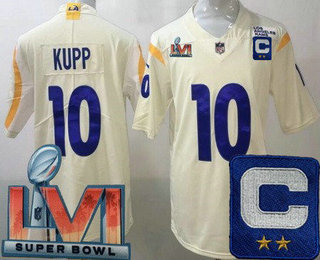 Men's Los Angeles Rams #10 Cooper Kupp Limited Bone C Patch 2022 Super Bowl LVI Vapor Jersey