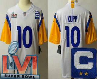 Men's Los Angeles Rams #10 Cooper Kupp Limited White C Patch Alternate 2022 Super Bowl LVI Vapor Jersey