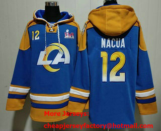 Men's Los Angeles Rams #12 Puka Nacua Blue Super Bowl LVI Ageless Must Have Lace Up Pullover Hoodie