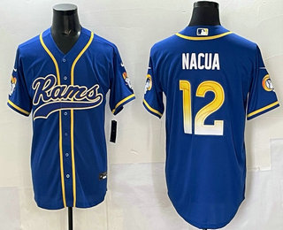 Men's Los Angeles Rams #12 Puka Nacua Royal Cool Base Stitched Baseball Jersey