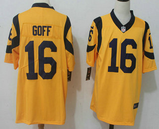 Men's Los Angeles Rams #16 Jared Goff Gold 2016 Color Rush Stitched NFL Nike Limited Jersey