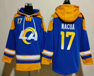 Men's Los Angeles Rams #17 Puka Nacua Blue Ageless Must Have Lace Up Pullover Hoodie