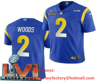 Men's Los Angeles Rams #2 Robert Woods Blue 2022 Super Bowl LVI Vapor Untouchable Stitched Limited Jersey
