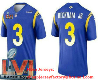 Men's Los Angeles Rams #3 Odell Beckham Jr Blue 2022 Super Bowl LVI Vapor Untouchable Stitched Limited Jersey