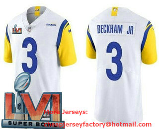 Men's Los Angeles Rams #3 Odell Beckham Jr White 2022 Super Bowl LVI Vapor Untouchable Stitched Limited Jersey