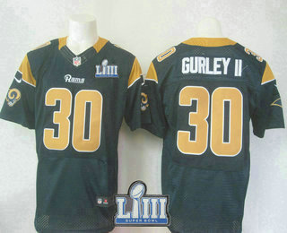 Men's Los Angeles Rams #30 Todd Gurley II Navy Blue 2019 Super Bowl LIII Patch Team Color NFL Nike Elite Jersey