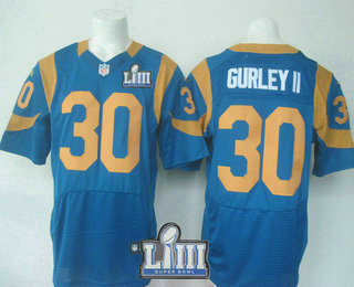 Men's Los Angeles Rams #30 Todd Gurley II Royal Blue 2019 Super Bowl LIII Patch Alternate NFL Nike Elite Jersey