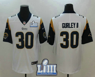 Men's Los Angeles Rams #30 Todd Gurley II White 2019 Super Bowl LIII Patch Vapor Untouchable Stitched NFL Nike Limited Jersey