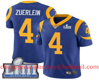 Men's Los Angeles Rams #4 Greg Zuerlein Royal Blue 2019 Super Bowl LIII Patch Vapor Untouchable Stitched NFL Nike Limited Jersey
