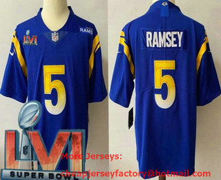 Men's Los Angeles Rams #5 Jalen Ramsey Blue 2022 Super Bowl LVI Vapor Untouchable Stitched Limited Jersey