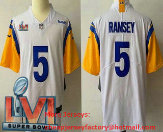 Men's Los Angeles Rams #5 Jalen Ramsey White 2022 Super Bowl LVI Vapor Untouchable Stitched Limited Jersey