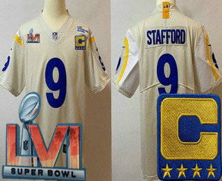 Men's Los Angeles Rams #9 Matthew Stafford Limited Bone C Patch 2022 Super Bowl LVI Vapor Jersey