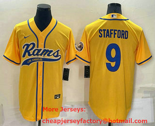 Men's Los Angeles Rams #9 Matthew Stafford Yellow Stitched Cool Base Nike Baseball Jersey