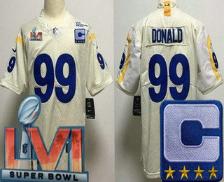 Men's Los Angeles Rams #99 Aaron Donald Limited Bone C Patch 2022 Super Bowl LVI Vapor Jersey