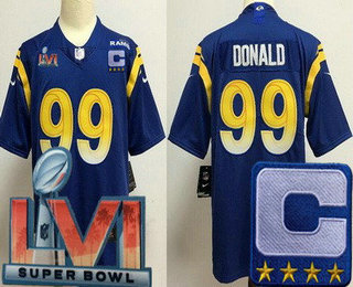 Men's Los Angeles Rams #99 Aaron Donald Limited Royal C Patch 2022 Super Bowl LVI Vapor Jersey