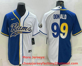 Men's Los Angeles Rams #99 Aaron Donald Royal White Split With Patch Cool Base Stitched Baseball Jersey