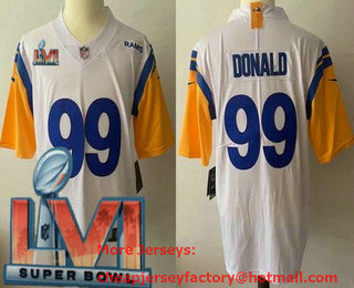 Men's Los Angeles Rams #99 Aaron Donald White 2022 Super Bowl LVI Vapor Untouchable Stitched Limited Jersey