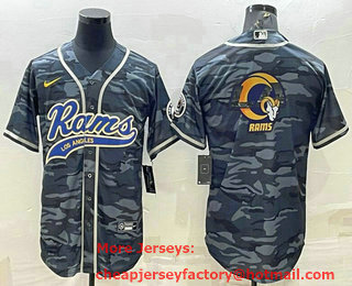 Men's Los Angeles Rams Grey Camo Team Big Logo With Patch Cool Base Stitched Baseball Jersey