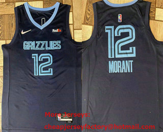 Men's Memphis Grizzlies #12 Ja Morant Black Nike 75th Anniversary Diamond 2021 Stitched Jersey With Sponsor