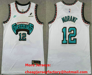 Men's Memphis Grizzlies #12 Ja Morant White 2024 Classic Edition Swingman Sponsor Stitched Jersey