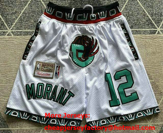 Men's Memphis Grizzlies #12 Ja Morant White Nike Hardwood Classics Throwback Shorts