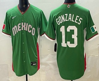 Men's Mexico #13 Nick Gonzales Green 2026 World Baseball Classic Cool Base Jersey