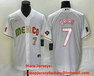 Men's Mexico Baseball #7 Julio Urias Number 2023 White World Classic Stitched Jersey 886