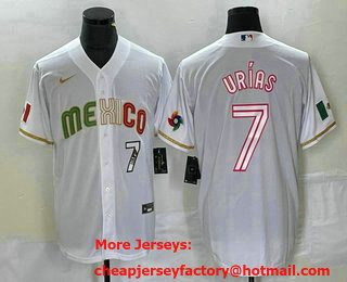 Men's Mexico Baseball #7 Julio Urias Number 2023 White World Classic Stitched Jersey 890