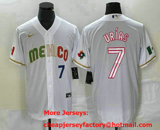 Men's Mexico Baseball #7 Julio Urias Number 2023 White World Classic Stitched Jersey 891
