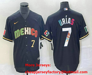 Men's Mexico Baseball #7 Julio Urias Number 2023 Black World Classic Stitched Jersey 882