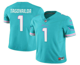 Men's Miami Dolphins #1 Tua Tagovailoa Aqua 2023 FUSE Alternate Vapor Limited Stitched Jersey