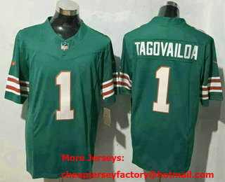 Men's Miami Dolphins #1 Tua Tagovailoa Aqua 2023 FUSE Vapor Limited Throwback Stitched Jersey