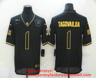 Men's Miami Dolphins #1 Tua Tagovailoa Black Gold 2020 Salute To Service Stitched NFL Nike Limited Jersey