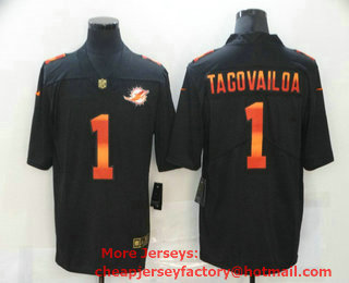 Men's Miami Dolphins #1 Tua Tagovailoa Black Red Orange Stripe Vapor Limited Nike NFL Jersey