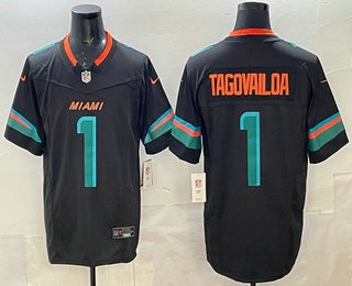 Men's Miami Dolphins #1 Tua Tagovailoa Limited Black Rivalries FUSE Vapor Stitched Jersey