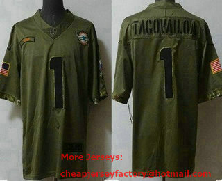 Men's Miami Dolphins #1 Tua Tagovailoa Limited Olive 2022 Salute To Service Jersey