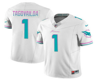 Men's Miami Dolphins #1 Tua Tagovailoa White 2023 FUSE Alternate Vapor Limited Stitched Jersey
