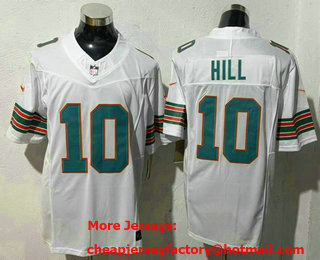 Men's Miami Dolphins #10 Tyreek Hill White 2023 FUSE Vapor Limited Throwback Stitched Jersey