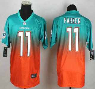 Men's Miami Dolphins #11 DeVante Parker Nike Aqua Green With Orange Fadeaway Elite Jersey