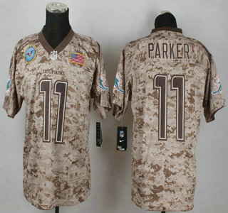 Men's Miami Dolphins #11 DeVante Parker USMC Camo Elite Jersey With Flag Patch