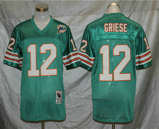 Men's Miami Dolphins #12 Bob Griese Green Stitched NFL Thowback Jersey